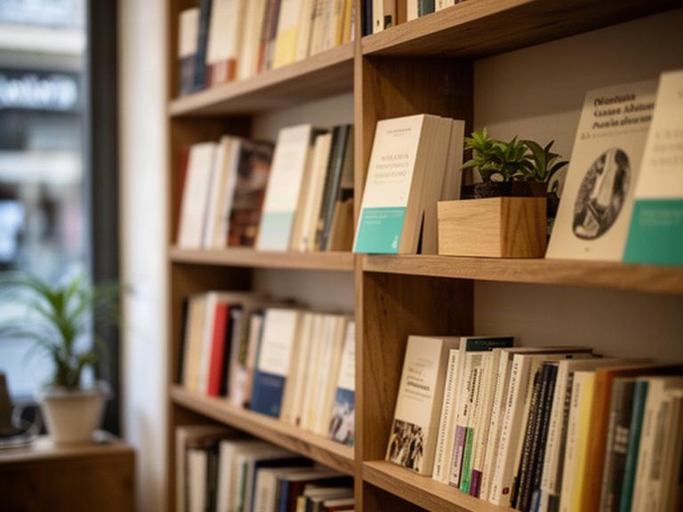 Estantería de una librería de barrio con ensayos, biografías y libros de historia ordenados por temática