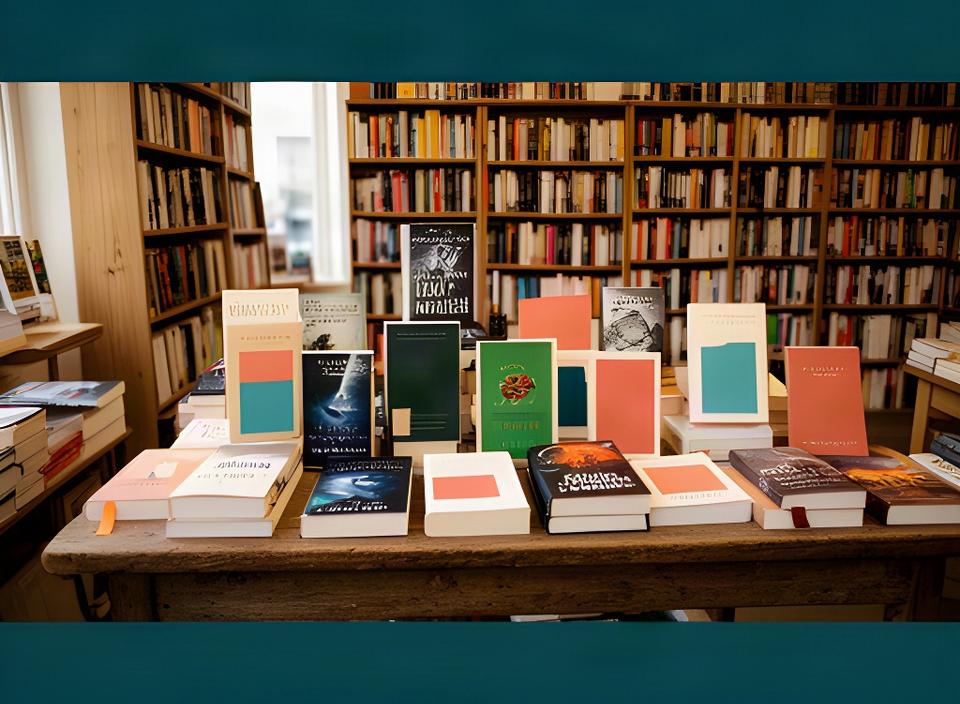 Mesa de novedades de una librería de barrio con novelas de distintos géneros expuestas junto a estanterías de narrativa