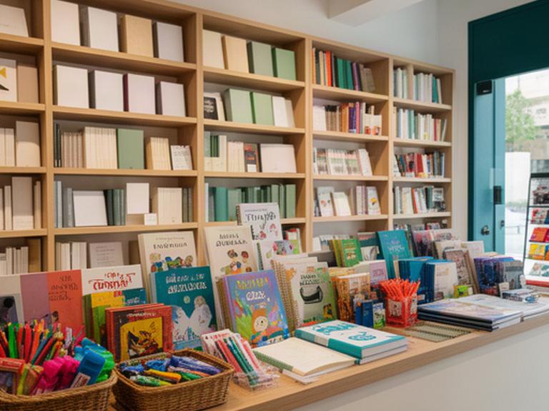 Mostrador de una librería de barrio en Castilleja de la Cuesta con estanterías de novelas, libros infantiles y material escolar